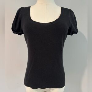 LOFT Black Puff Sleeve Fitted Round Neck Blouse Careerwear Size Small
